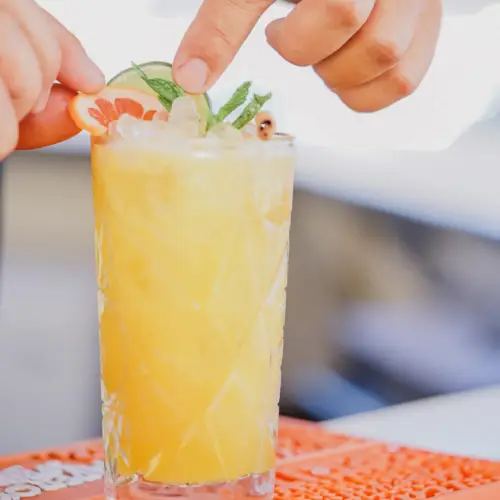 Blue lagoon cocktail with ocean colours